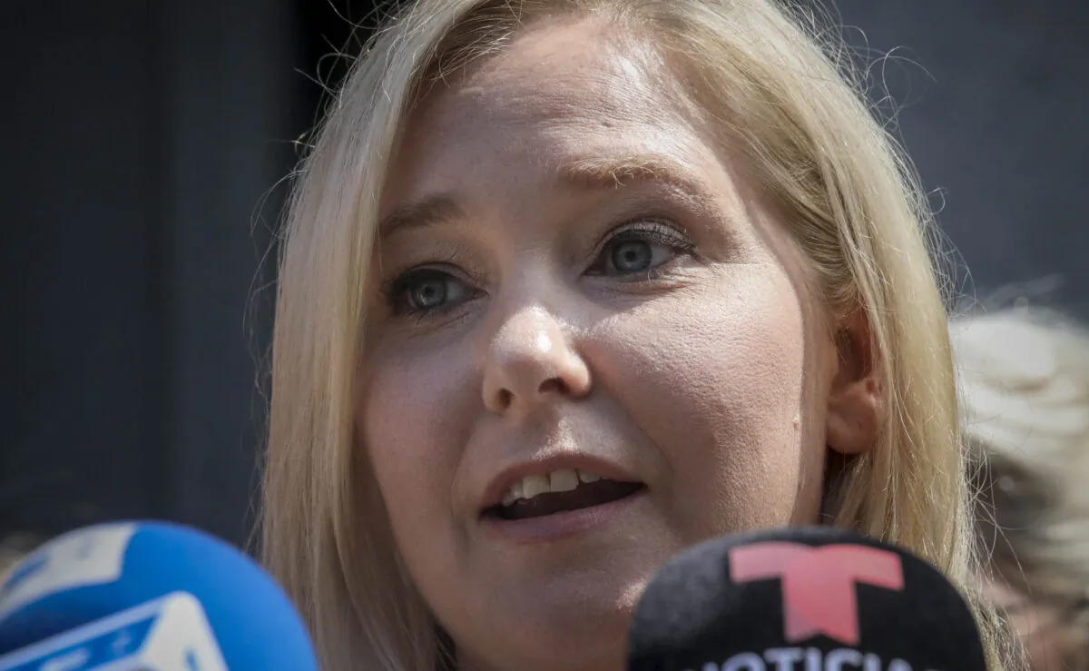 Virginia Giuffre, who has accused Jeffrey Epstein of sexual abuse, speaks in New York on Aug. 27, 2019. (Bebeto Matthews/AP Photo)