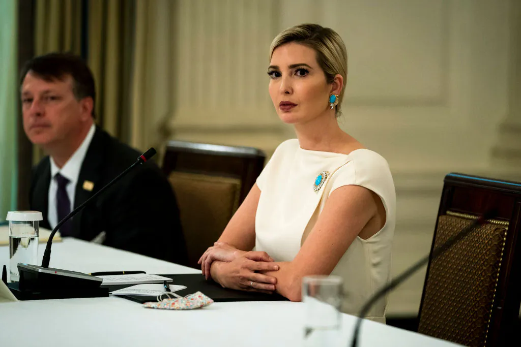 Ivanka Trump, a daughter of and adviser to President Donald Trump, listens during a roundtable in the State Dining Room of the White House on May 18, 2020. (Doug Mills - Pool/Getty Images)