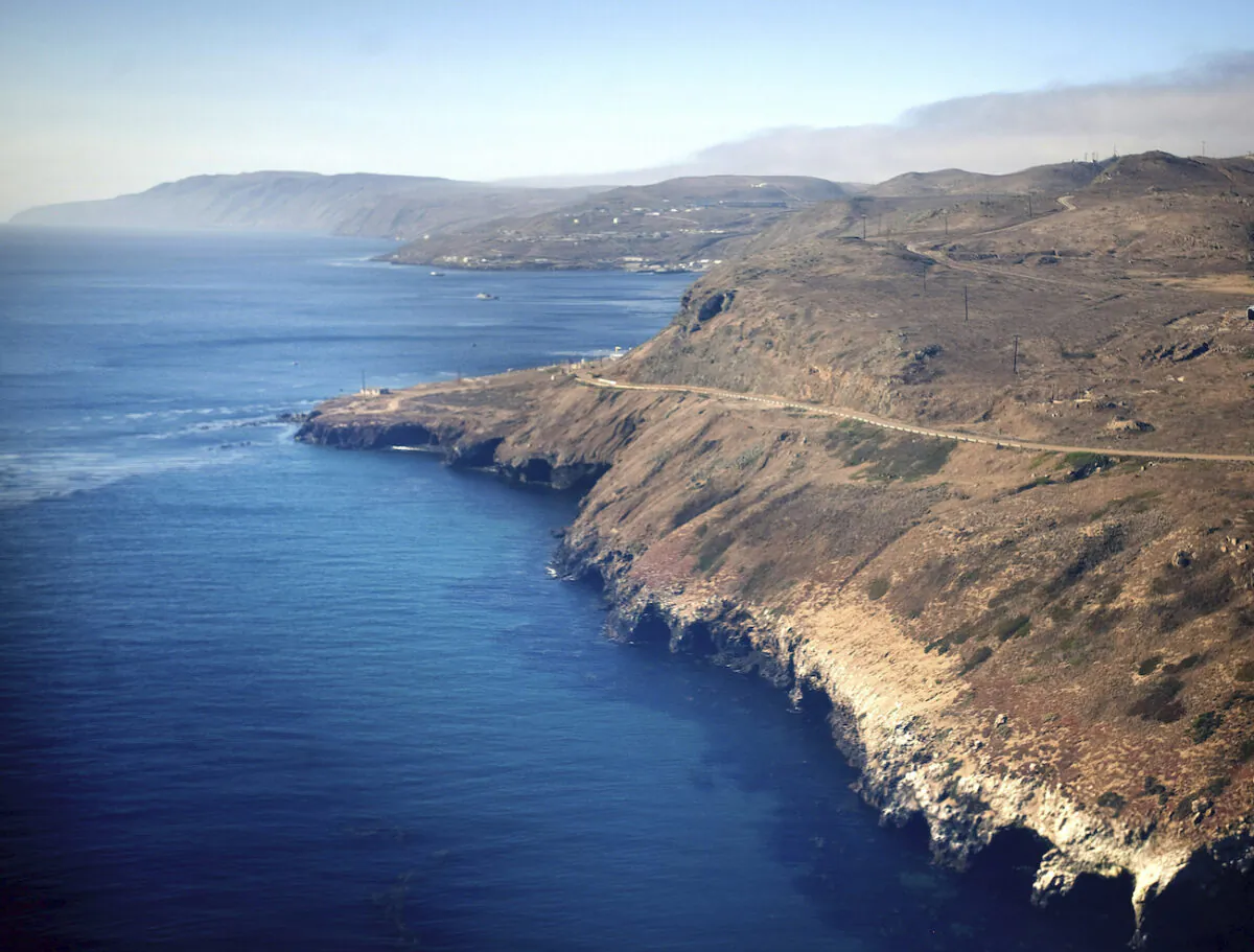 Aerial view of the coast and Pacific Ocean taken flying in to San Clemente Island, in San Diego, California. (File/Mindy Schauer/The Orange County Register via AP)