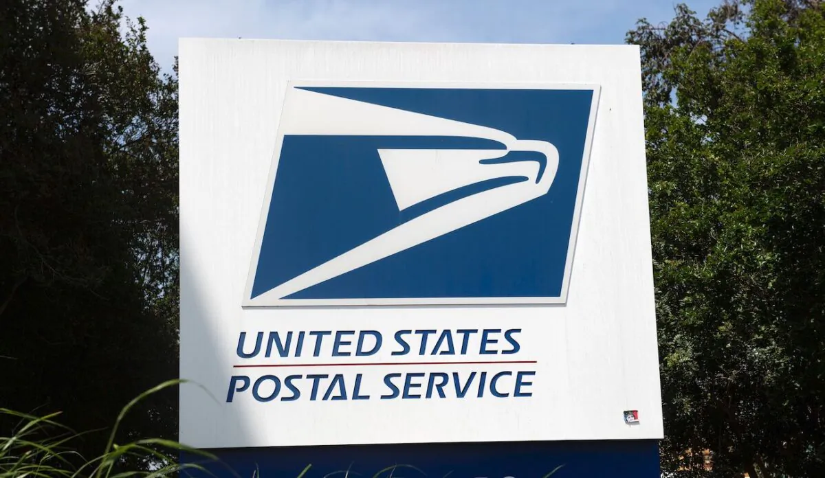The USPS logo is seen in front of the Los Angeles Plant in Los Angeles, Calif., on April 29, 2020. (Valerie Macon/Getty Images)