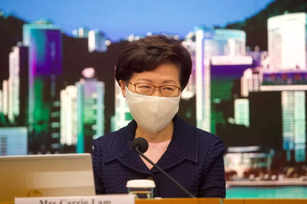 Hong Kong leader Carrie Lam announces the postponement of the city’s legislative council election in a press conference on July 31, 2020. (Yu Gang/The Epoch Times)