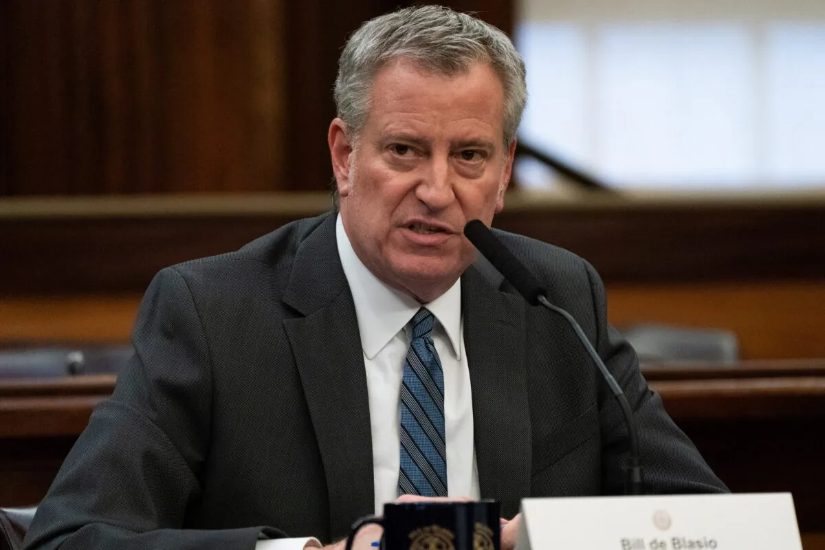 New York City Mayor Bill de Blasio speaks during a news conference in Manhattan, N.Y., on March 17, 2020. (Jeenah Moon/Reuters)