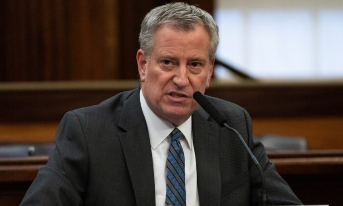 New York City Mayor Bill de Blasio speaks during a news conference in Manhattan, N.Y., on March 17, 2020. (Jeenah Moon/Reuters)