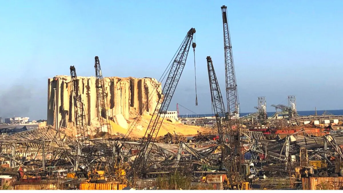 A view of the site of the blast in Beirut's port area, Lebanon on Aug. 6, 2020. (Issam Abdallah/Reuters)