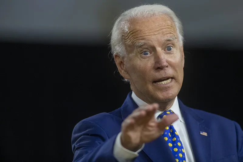 Democratic presidential nominee former Vice President Joe Biden delivers a speech in Wilmington, Del., on July 28, 2020. (Mark Makela/Getty Images)