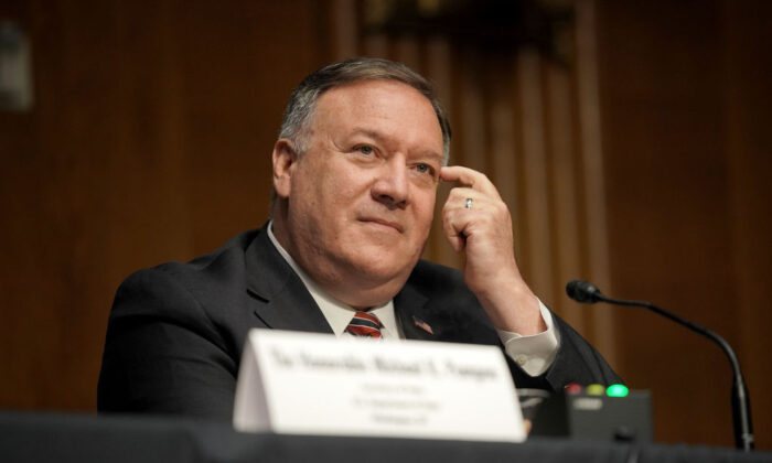 Secretary of State Mike Pompeo testifies during a Senate Foreign Relations Committee hearing in Washington on July 30, 2020. (Greg Nash-Pool/Getty Images)