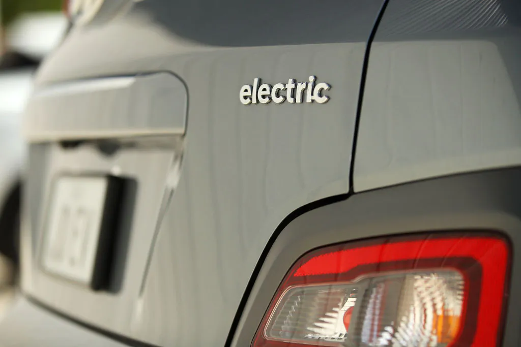 A detail view is seen of an Hyundai Kona Electric Highlander ahead of the Electric Vehicle Show 2019 at Sydney Olympic Park on October 25, 2019 in Sydney, Australia. (Mark Kolbe/Getty Images)