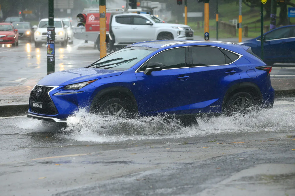 Cars travel through flooded roads on February 09, 2020 in Sydney, Australia. (Mark Evans/Getty Images)