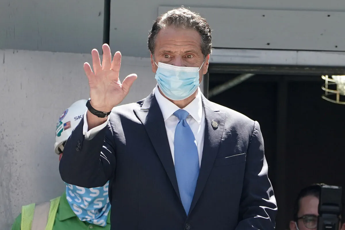 New York Gov. Andrew Cuomo speaks at the St. Nicolas National Shrine during an event in Manhattan on Aug. 3, 2020. (Carlo Allegri/Reuters)