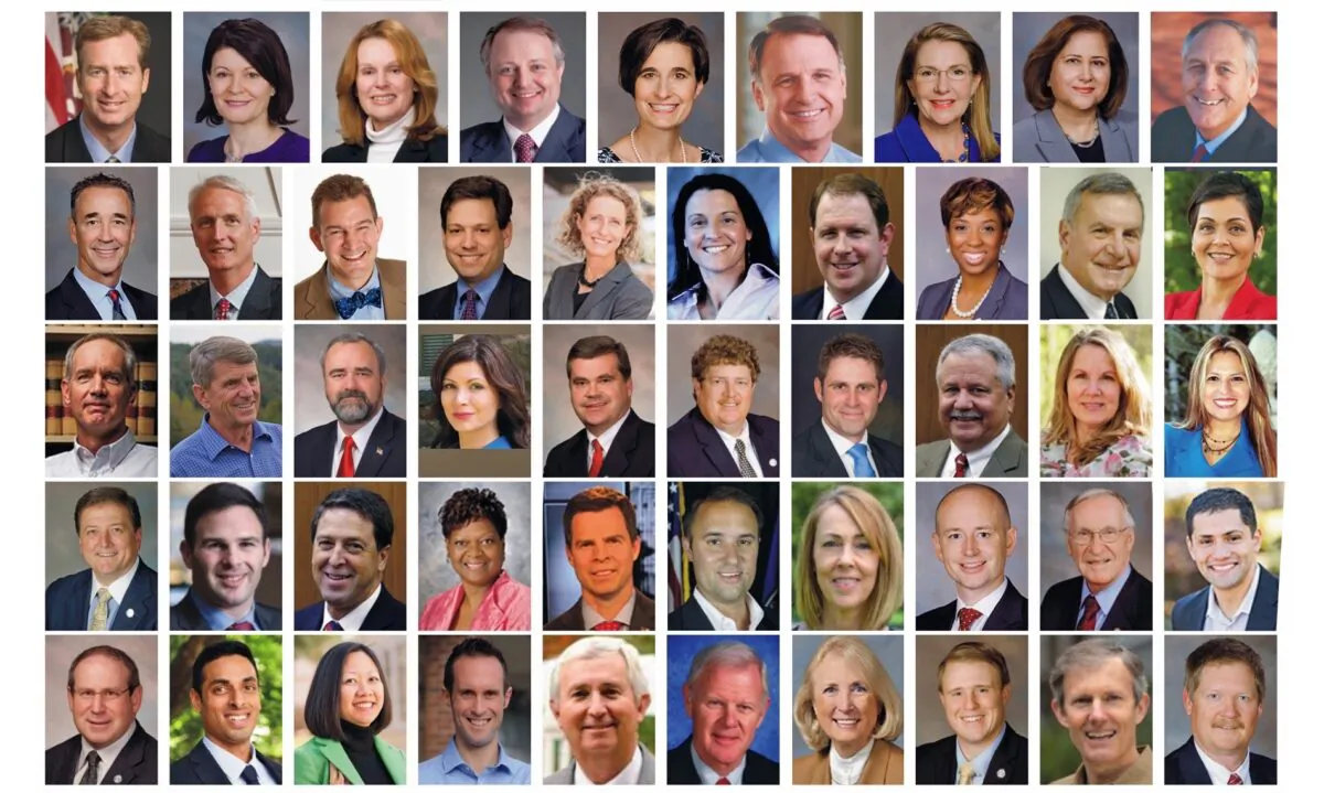 49 Virginia state lawmakers who wrote to Secretary of State Mike Pompeo, urging him to call for the Chinese Communist Party to end its persecution of Falun Gong practitioners in China, on July 29, 2020. (The Epoch Times)