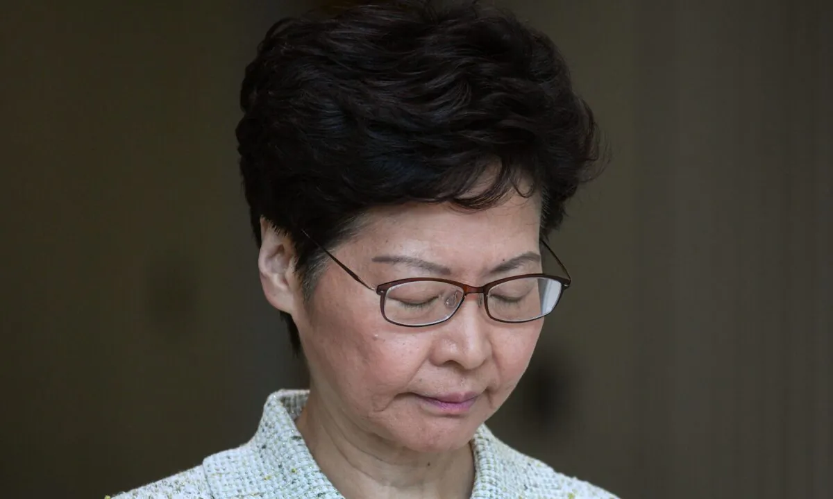 Hong Kong Chief Executive Carrie Lam takes part in her weekly press conference in Hong Kong on Oct. 15, 2019. (Mohd Rasfan/AFP via Getty Images)