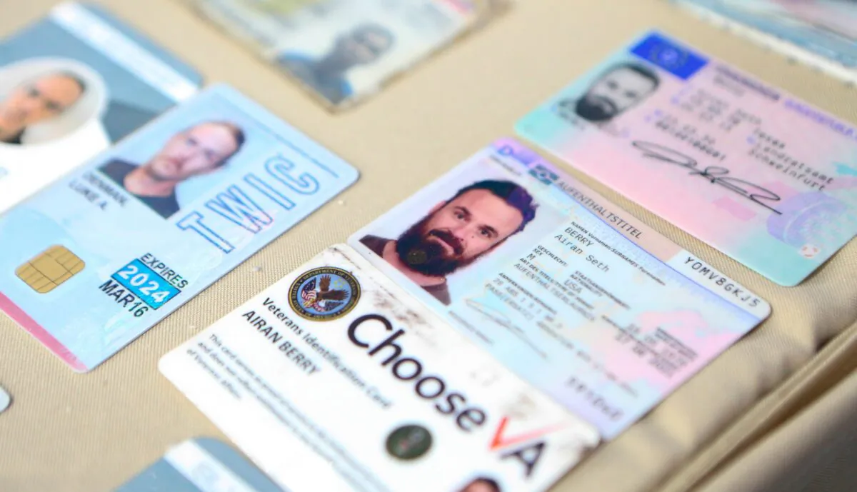 I.D. cards of former U.S. special forces citizen Airan Berry, right, and Luke Denman, left, in Caracas, Venezuela were released by the Venezuelan Miraflores presidential press office on May 4, 2020. (Miraflores Palace presidential press office via AP, File)