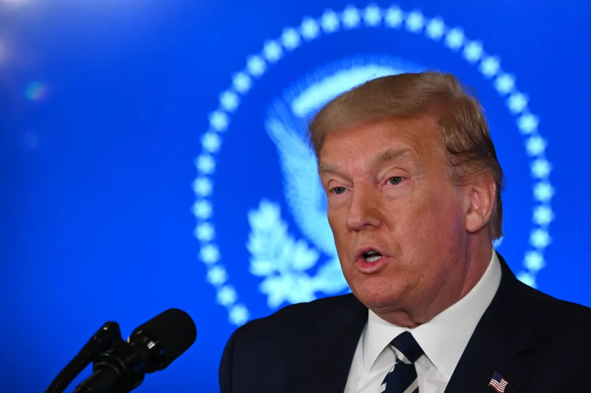 President Donald Trump speaks during a news conference in Bedminster, New Jersey, on Aug. 7, 2020. (Jim Watson/AFP/Getty Images)