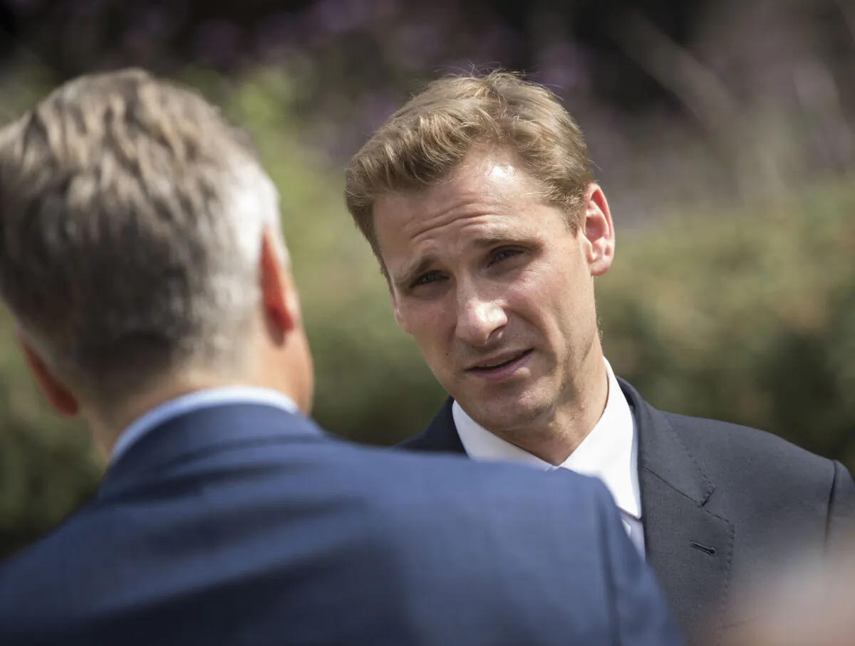 Member of Parliament for Croydon South Chris Philp speaks to members of the press on Abingdon Green in London on July 9, 2018. (John Phillips/Getty Images)