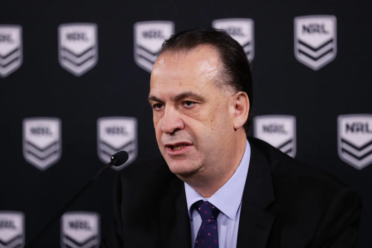 ARLC Chairman Peter V’landys at a NRL press conference at Rugby League Central in Sydney, Australia on March 15, 2020. (Matt King/Getty Images)