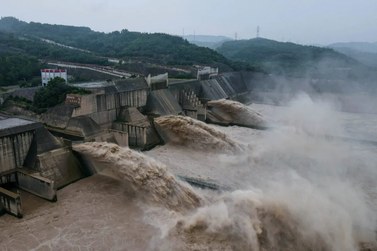 Water is released from the Xiaolangdi Reservoir Dam on the Yellow River in Luoyang, China, on July 19, 2020. (STR/AFP via Getty Images)
