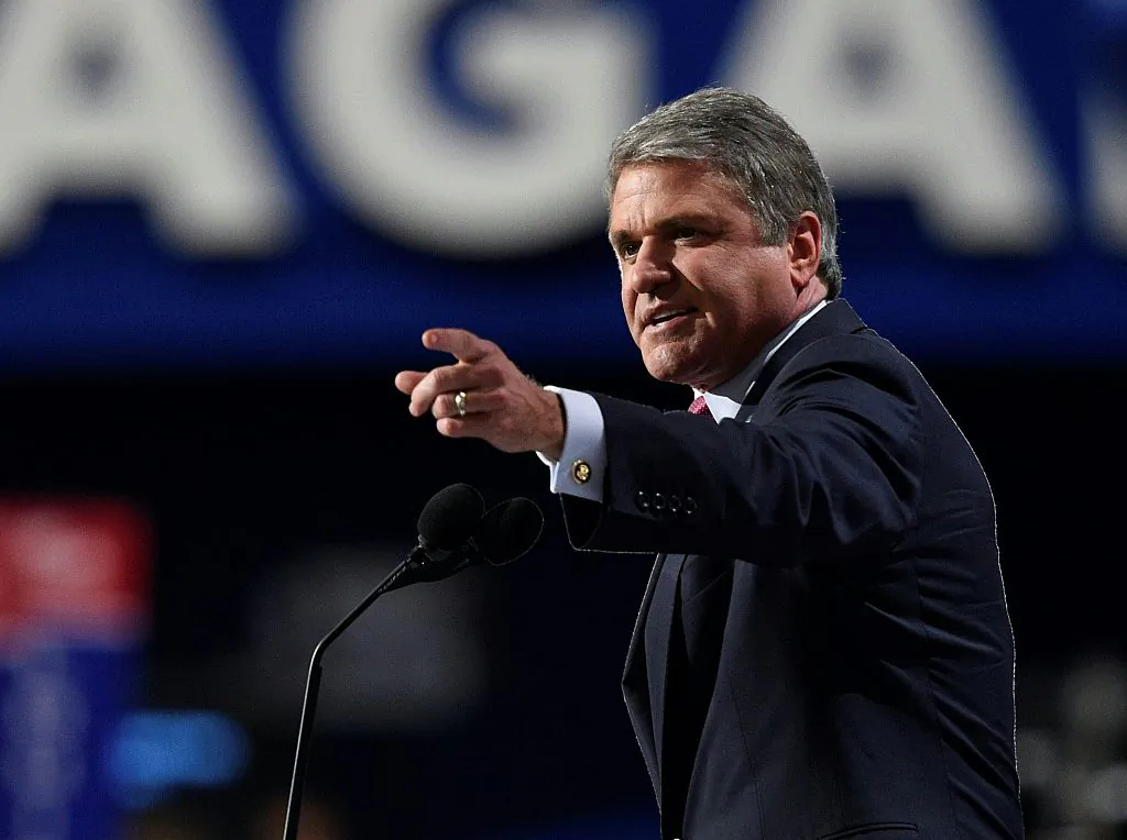 Congressman Michael McCaul makes a point to delegates during the evening session of the Republican National Convention at the Quicken Loans Arena in Cleveland, Ohio on July 18, 2016. (Dominick Reuter/AFP via Getty Images)