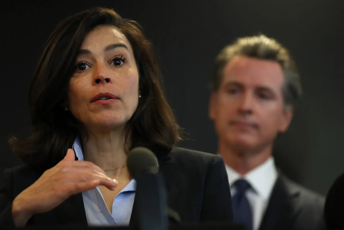 California Department of Public Health Director and State Health Officer Dr. Sonia Angell speaks at a press conference in Sacramento, Calif., on Feb. 27, 2020. (Justin Sullivan/Getty Images)