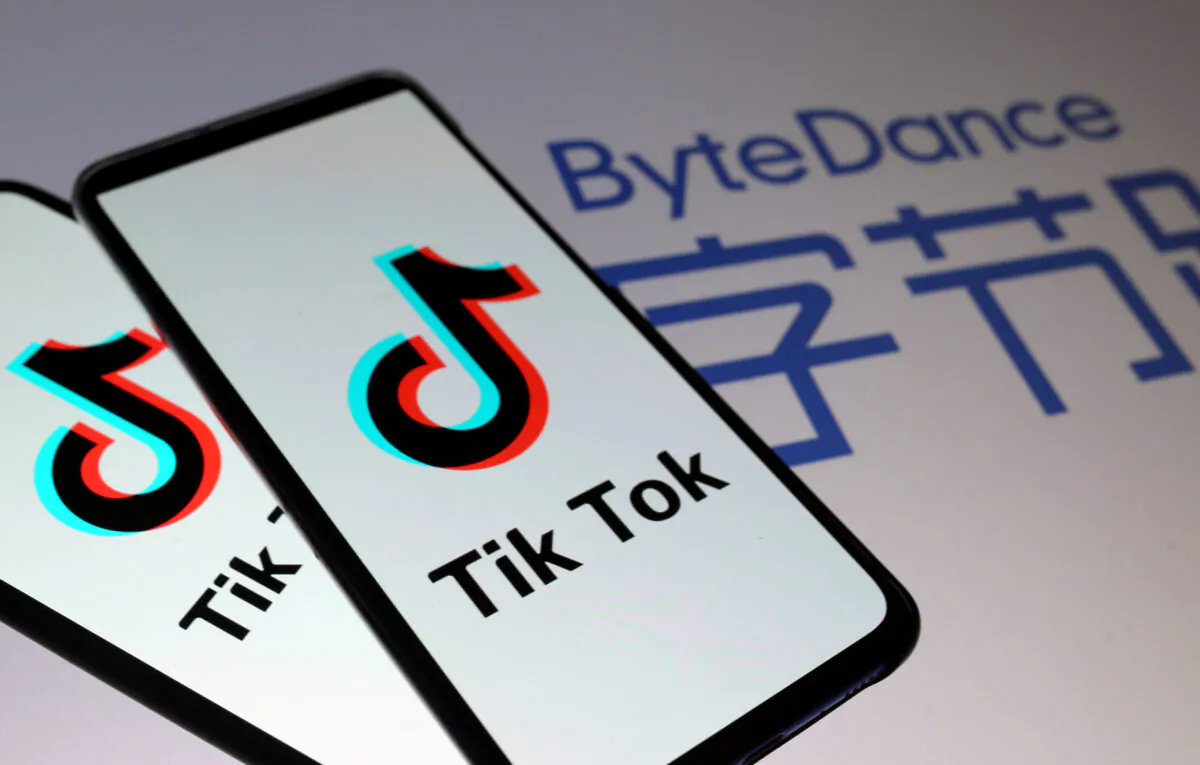 TikTok logos are seen on smartphones in front of a displayed ByteDance logo in this illustration taken on Nov. 27, 2019. (Dado Ruvic/Reuters)