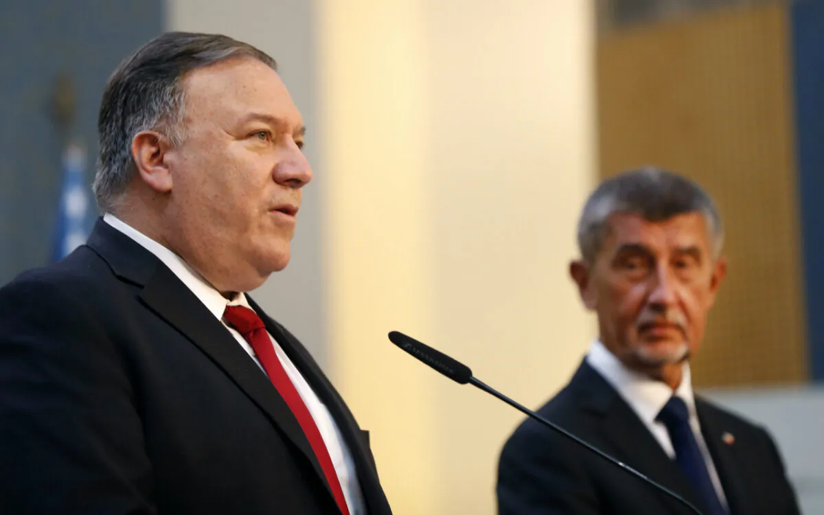 U.S. Secretary of State Mike Pompeo and the Prime Minister of Czech Republic Andrej Babis address the media during a press conference as part of a meeting in Prague, Czech Republic, on Aug. 12, 2020. (Petr David Josek/AP Photo)