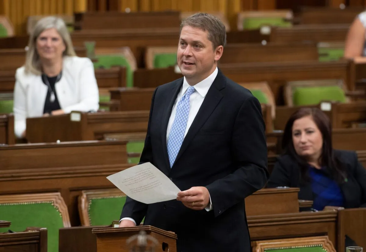 Opposition Leader Andrew Scheer rises during a sitting of the Special Committee on the COVID-19 Pandemic in the House of Commons in Ottawa on Aug. 12, 2020. This is Scheer's last appearance in the House of Commons as Conservative Leader. (Adrian Wyld/The Canadian Press)