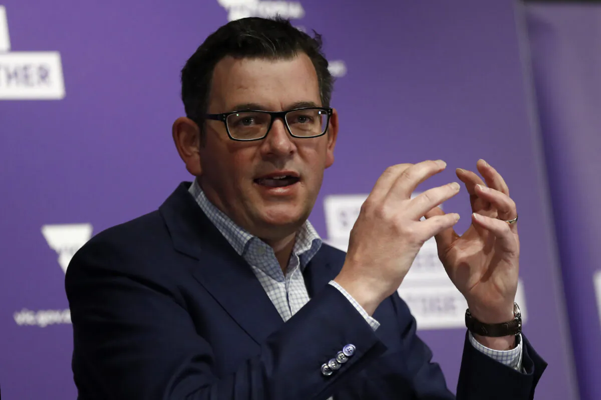 Victorian Premier Daniel Andrews at the daily briefing in Melbourne, Australia on Aug. 12, 2020. (Darrian Traynor/Getty Images)