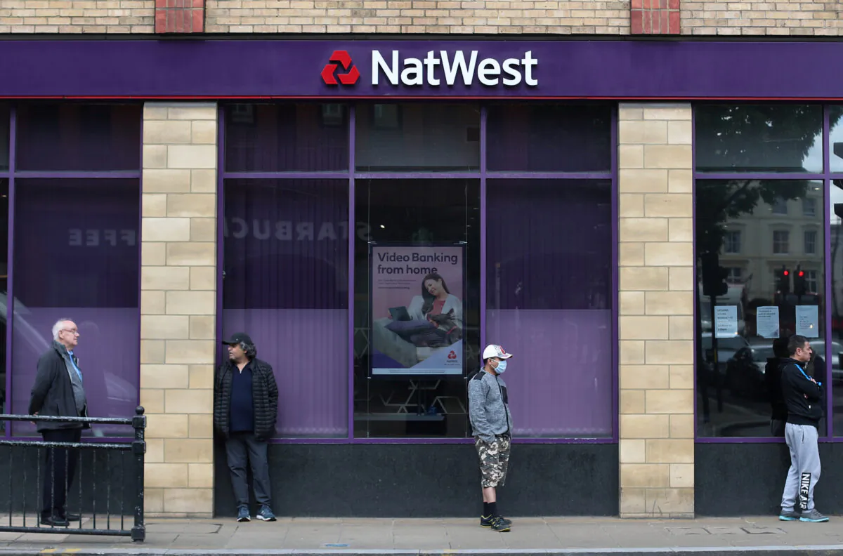 A Natwest bank in Wimbledon, London, on May 1, 2020. (Hannah McKay/ Reuters)