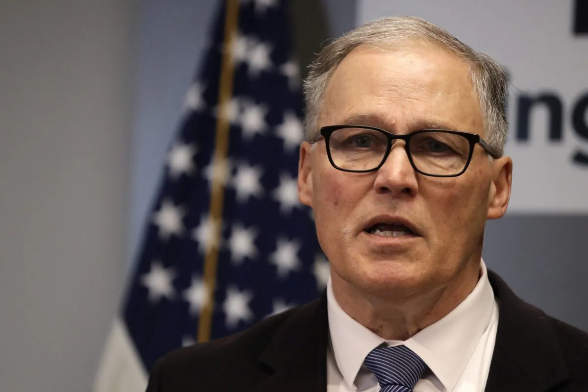 Washington state Gov. Jay Inslee speaks to reporters in Seattle on March 16, 2020. (Elaine Thompson/Pool/Getty Images)