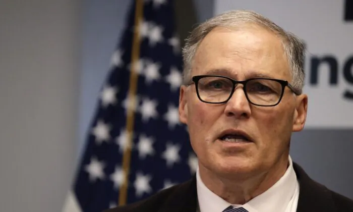 Washington state Gov. Jay Inslee speaks to reporters in Seattle on March 16, 2020. (Elaine Thompson/Pool/Getty Images)