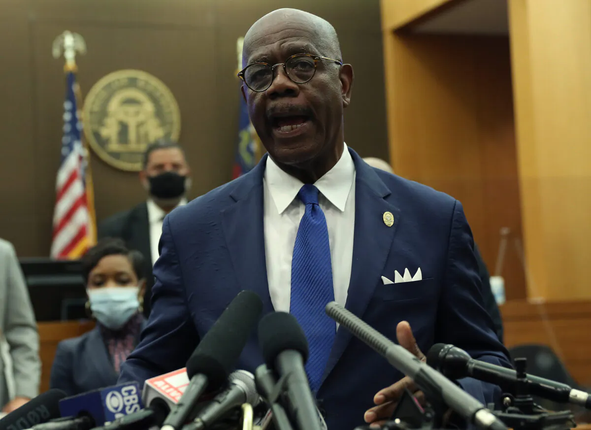 Fulton County District Attorney Paul Howard announces 11 charges against former Atlanta police officer Garrett Rolfe in Atlanta, Ga., on June 17, 2020. (Joe Raedle/Getty Images)