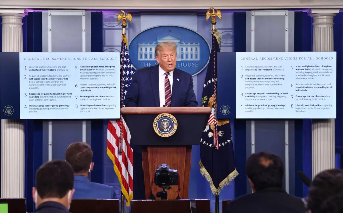President Donald Trump speaks during a news conference in the White House, Washington, on Aug. 12, 2020. (Nicholas Kamm/AFP via Getty Images)