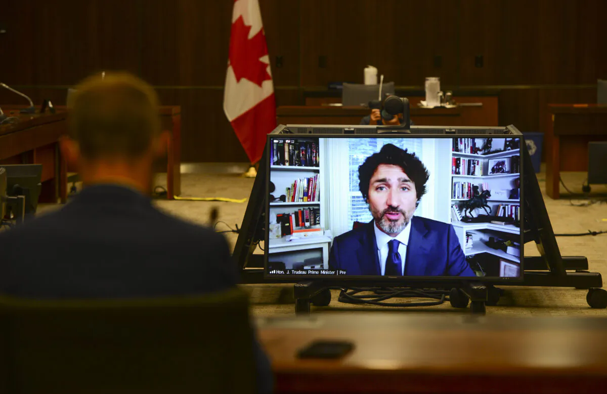 Prime Minister Justin Trudeau appears as a witness via videoconference during a House of Commons finance committee meeting on July 30, 2020. (THE CANADIAN PRESS/Sean Kilpatrick)
