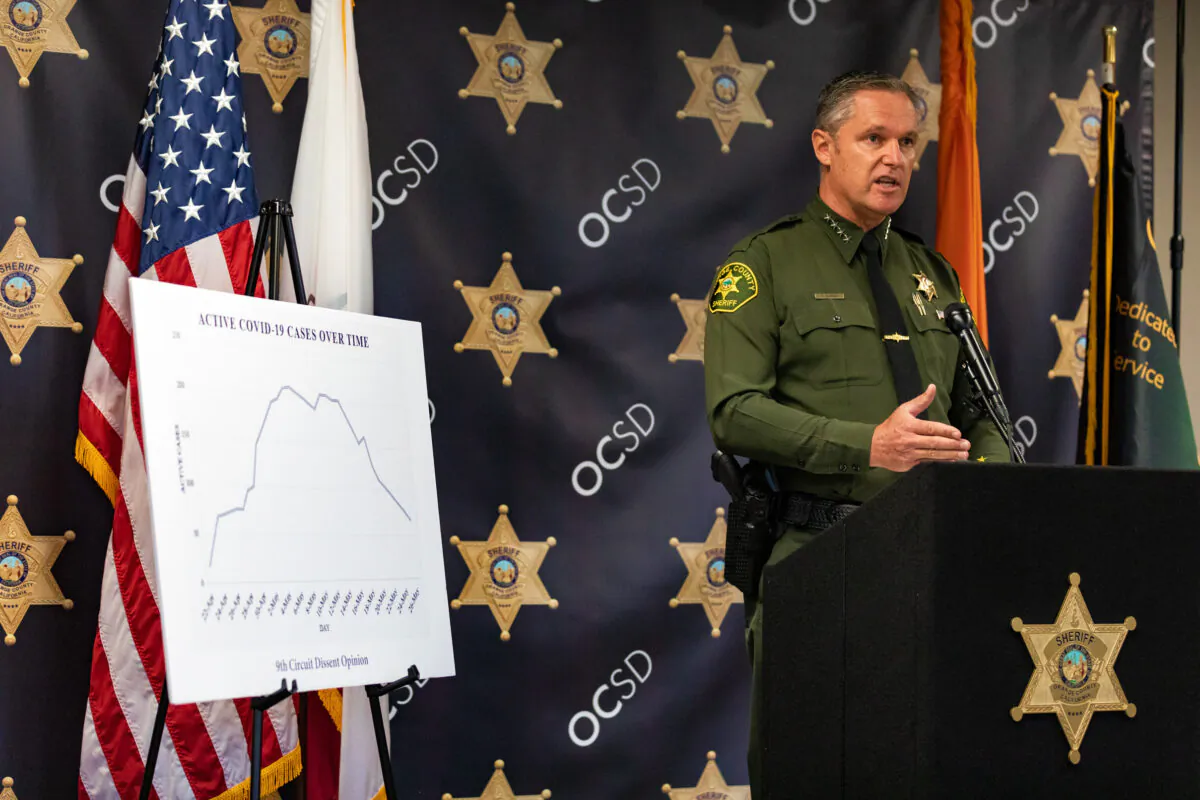 Orange County Sheriff Don Barnes speaks at a press conference in Santa Ana, Calif., on Aug. 7, 2020. (John Fredricks/The Epoch Times)