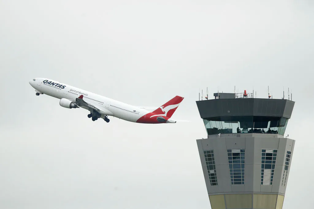 A Qantas flight takes off at Tullamarine Airport on July 7, 2020 in Melbourne, Australia. (Daniel Pockett/Getty Images)