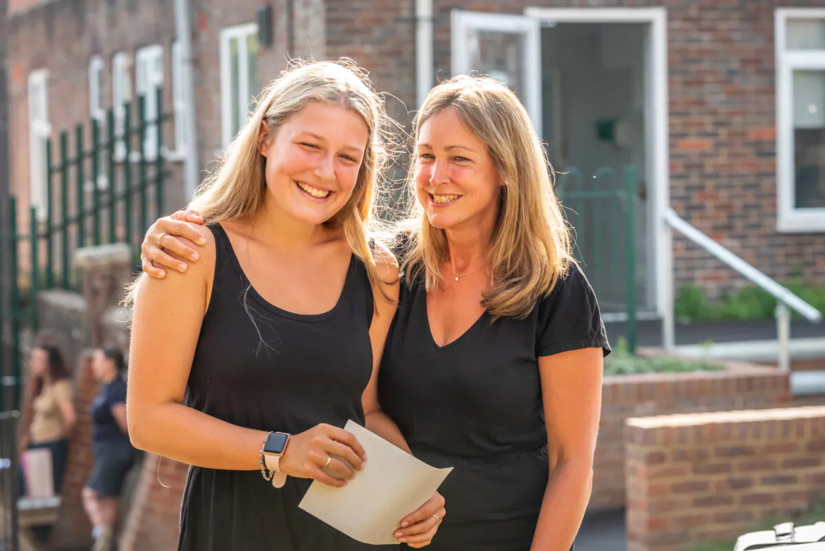 Olivia Welsh and her mother Alex react after receiving A-Level results at Lewes Old Grammar School in Lewes, United Kingdom, on Aug. 13, 2020. (Andrew Hasson/Getty Images)