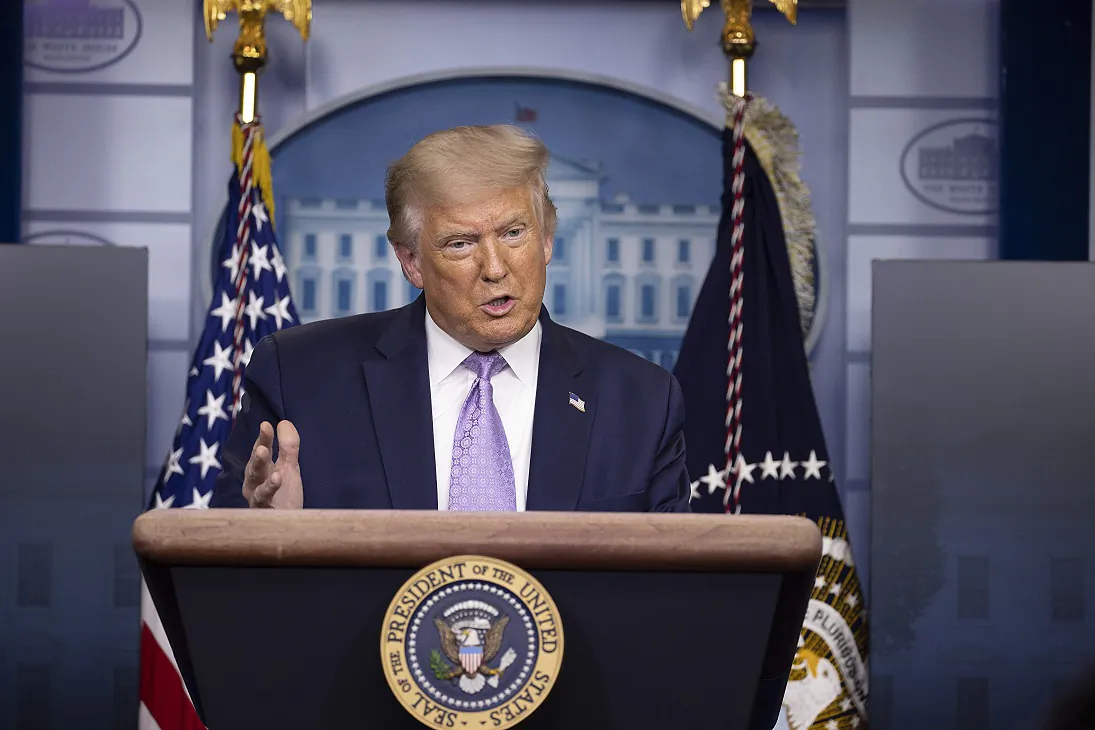 President Donald Trump speaks during a briefing at the White House on Aug. 13, 2020. (Tasos Katopodis/Getty Images)