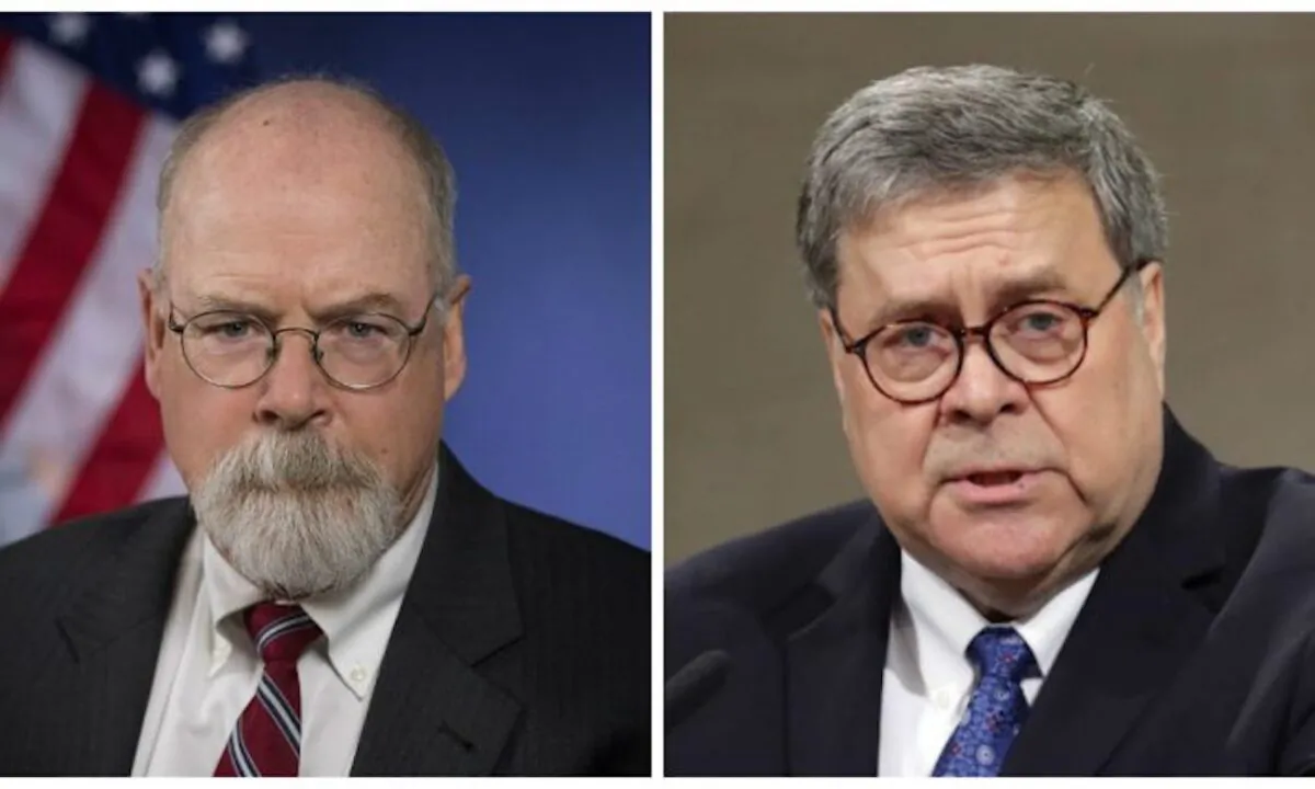 United States Attorney John Durham (L) (Department of Justice) and Attorney General William Barr (R). (Chip Somodevilla/Getty Images)