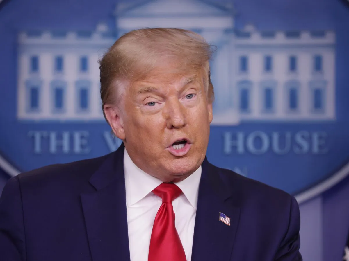 President Donald Trump speaks during a news conference in the briefing room of the White House in Washington on Aug. 14, 2020. (Alex Wong/Getty Images)