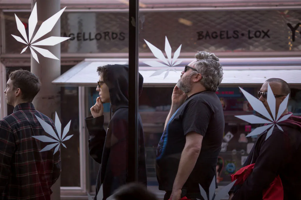 People stand in line outside of MedMen, which sells marijuana for recreational use, in West Hollywood, Calif., on Jan. 2, 2018. (David McNew/Getty Images)