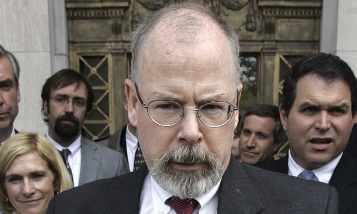 U.S. Attorney John Durham speaks to reporters on the steps of U.S. District Court in New Haven, Conn., on April 25, 2006. (Bob Child/AP Photo)