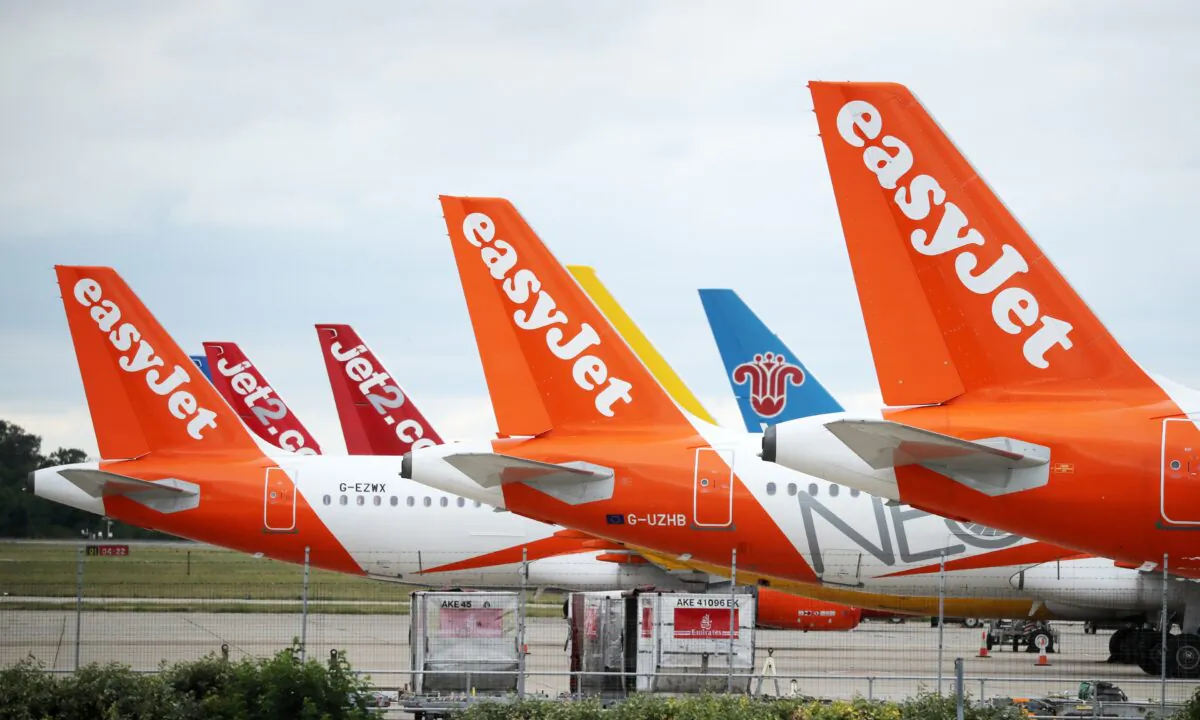 EasyJet planes are parked at a stand at Stansted Airport, in Stansted, Britain on June 30, 2020. (Dan Kitwood/Getty Images)