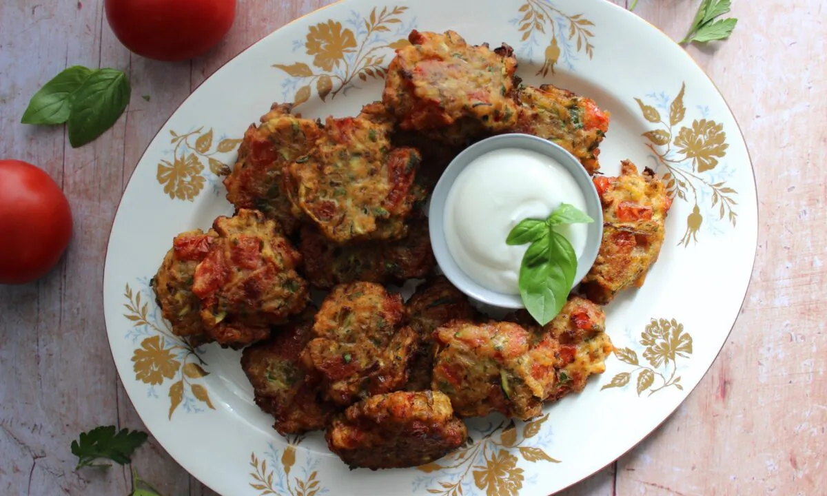 Serve your domatokeftedes with a side of plain yogurt or tzatziki. (Courtesy of Helen and Billie Bitzas)