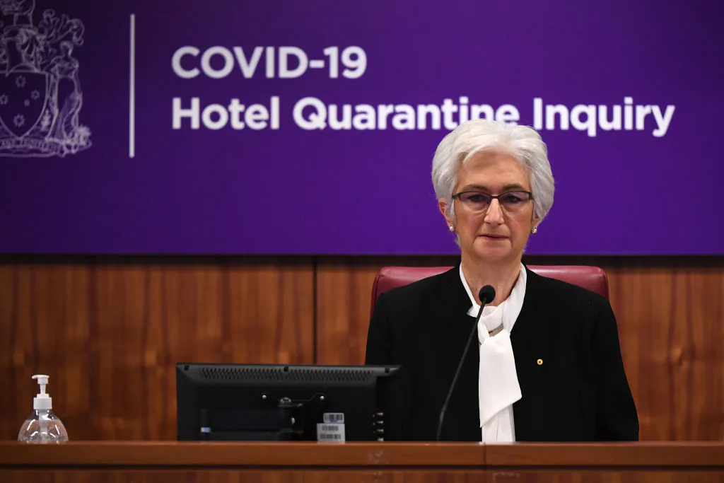 Jennifer Coate AO speaks during COVID-19 Hotel Quarantine Inquiry in Melbourne, Australia.  on July 20, 2020. (James Ross - Pool/Getty Images)
