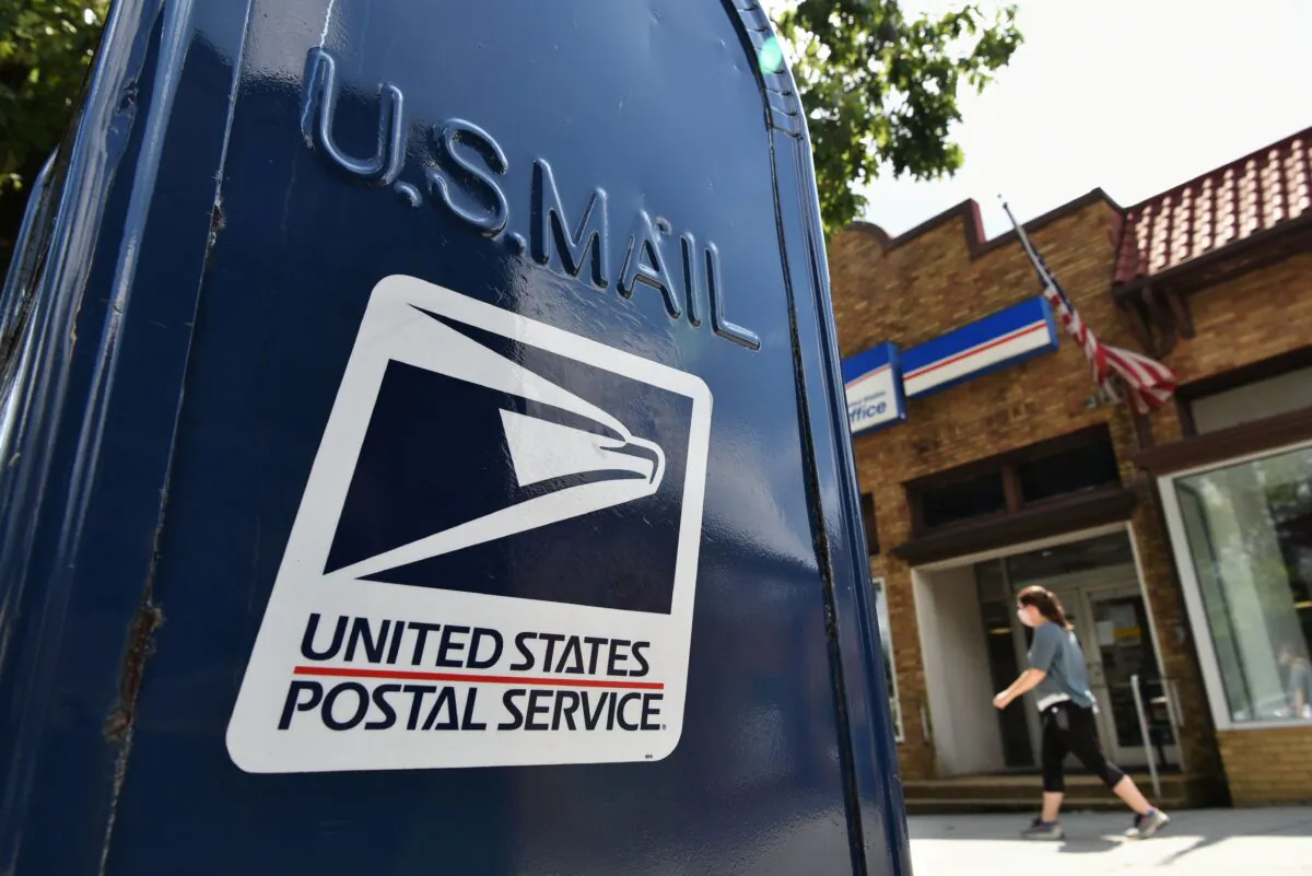 A mailbox outside a post office in Washington on Aug. 17, 2020. (MANDEL NGAN/AFP via Getty Images)
