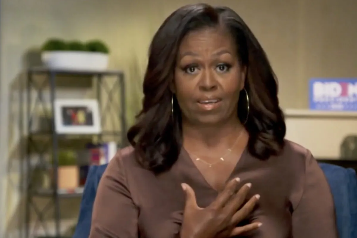 In this screenshot from the DNC’s livestream of the 2020 Democratic National Convention, former First Lady Michelle Obama addresses the virtual convention on Aug. 17, 2020. (Handout/DNCC via Getty Images)