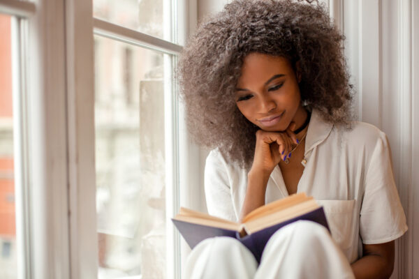 woman reading book