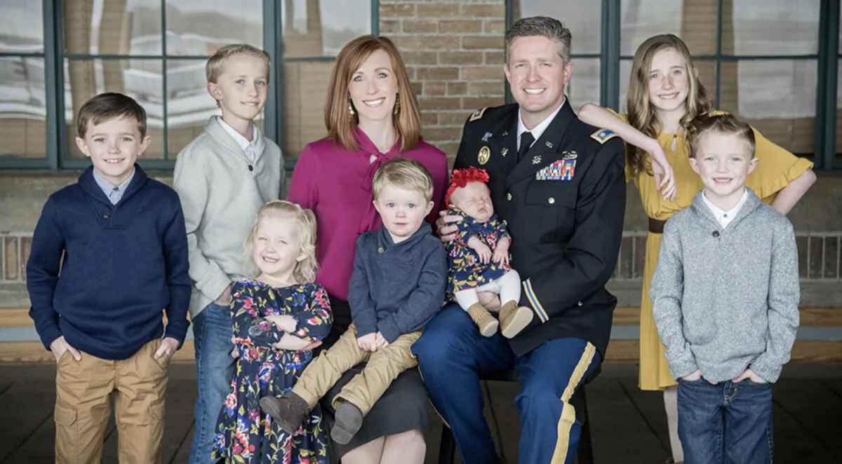 Jennie Taylor with her late husband, Maj. Brent Taylor, and their seven children. (Courtesy of Jennie Taylor)