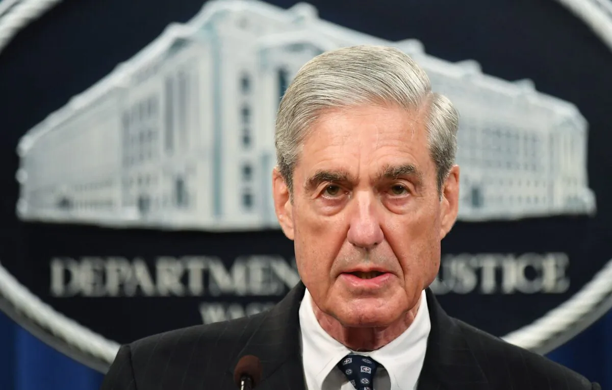 Then-Special counsel Robert Mueller speaks on the investigation into Russian interference in the 2016 presidential election, at the U.S. Justice Department in Washington on May 29, 2019. (Mandel Ngan/AFP via Getty Images)