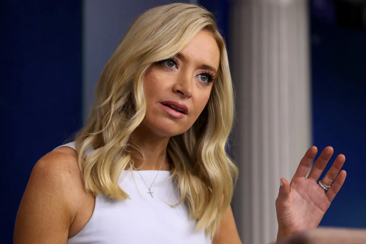 White House press secretary Kayleigh McEnany holds a news conference in the Brady Press Briefing Room at the White House in Washington, on Aug. 19, 2020. (Chip Somodevilla/Getty Images)