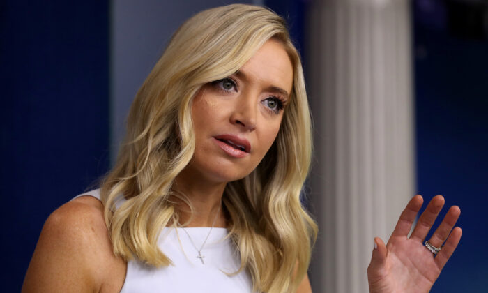 White House press secretary Kayleigh McEnany holds a news conference in the Brady Press Briefing Room at the White House in Washington on Aug. 19, 2020. (Chip Somodevilla/Getty Images)